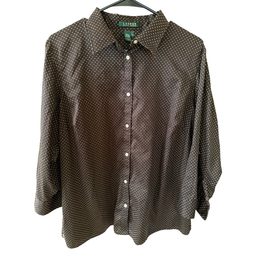 Lauren Ralph Lauren Brown Polka Dot Button-Up Blouse